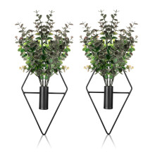 Modern Geometric Black Metal Wall Planters Set with No‑Maintenance Greenery for Home Décor (2 Pcs)