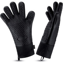 Heat Resistant Silicone Oven Gloves for Cooking, Grilling and Baking, Non‑Slip Black Mitts