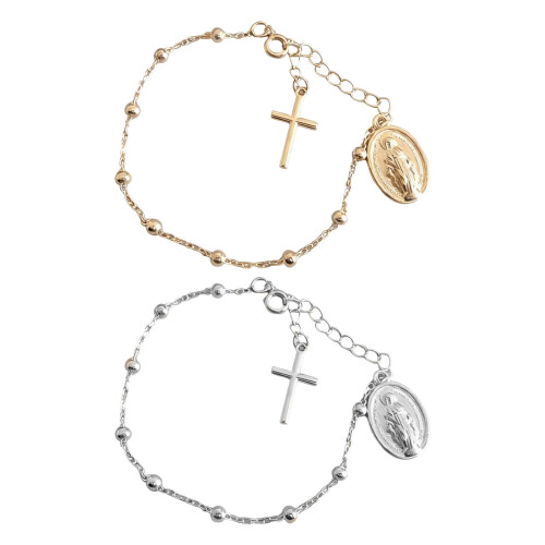 Adjustable Religious Beaded Bracelet With Crosses And-silver 1