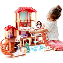 Dolls House Playset for Kids 3-Story Castle Dollhouse 2 Dolls Toy Figures Furniture Accessories Toy Gift