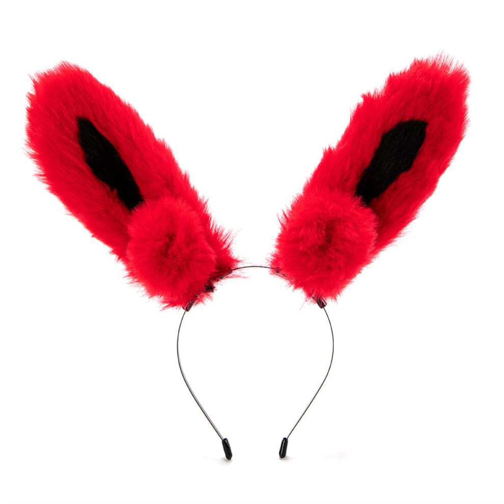 Cute Plush Animal Ears Headband Adjustable Size Soft-Red