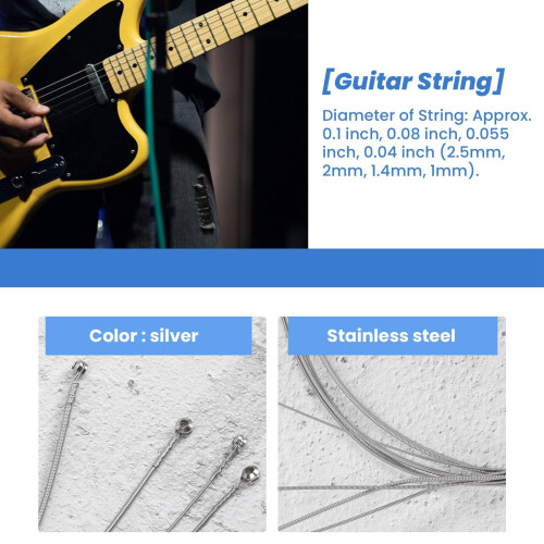 4 String Bass Guitar Replacement Strings Set, Durable Stainless Steel for Bright Clear Tone 1