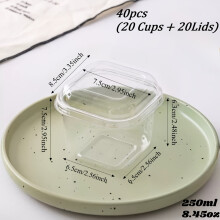 Of 40 (20 Cups And 20 Lids) Square PET Dessert Containers with Lids – Sturdy And Baking Vessels, Perfect for Serving