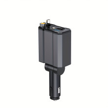 Car Fast Charger with Starry Sky Ambient Light, Digital Voltage Display, and Retractable Cable - Four-in-One