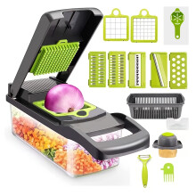 Rebanador de verduras versátil apto para alimentos con piezas intercambiables, un cortador de verduras y cebolla