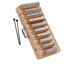 10 Note Glockenspiel Xylophone for Beginners, Aluminum Bars with Wooden Base, Clear Resonant Sound
