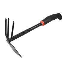 Garden Hoe With Rubber Handle, Nonslip DualHead Metal Tool, 13 Inch, Ergonomic Weeding, Black