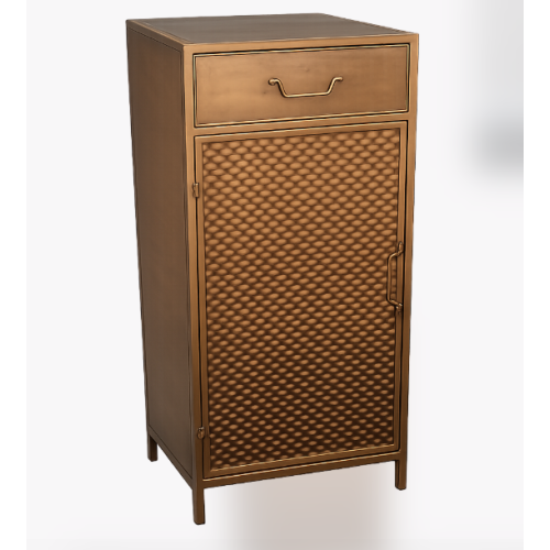 Metal Bedside Cabinet with Drawer and Cupboard Storage | COPPER