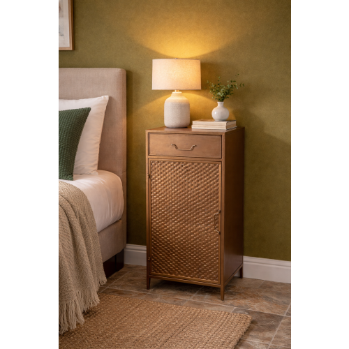 Metal Bedside Cabinet with Drawer and Cupboard Storage | COPPER 2