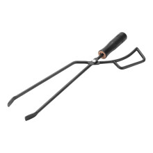 Charcoal Tongs with Wooden Handle, Stainless Steel Grill Tongs for Fireplace and Outdoor Fire Pit