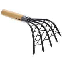 Stainless Steel Clam Rake with Mesh Net and Anti‑Slip Wooden Handle for Efficient Beach Oyster Digging