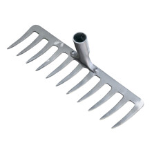 Heavy Duty Garden Rake with Sharp Metal Tines for Soil Loosening and Grass Removal, Silver