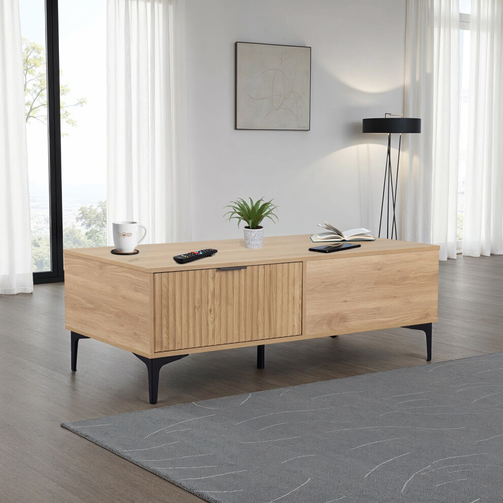 Seconique Miami 2 Drawer Coffee Table - Oak Effect/Black Not,Specified