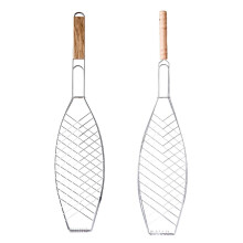 Fish Grill Basket with Wooden Handle, Durable Wire Mesh BBQ Clip for Outdoor Grilling and Easy Cleaning