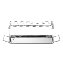 Stainless Steel Chicken Leg Rack for Grill and Oven, BBQ Drumstick Roaster Stand with Drip Tray, 14Leg Capacity
