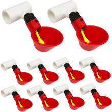 10 Set Automatic Chicken Waterer with PVC Fittings, Red Poultry Drinking Cups for Chickens Quails Pigeons