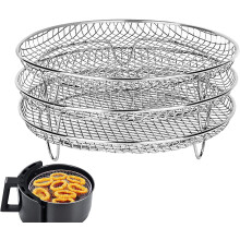 8 Inch Stainless Steel 3 Tier Air Fryer Rack, Stackable Accessories for Oven Dehydration and Grilling