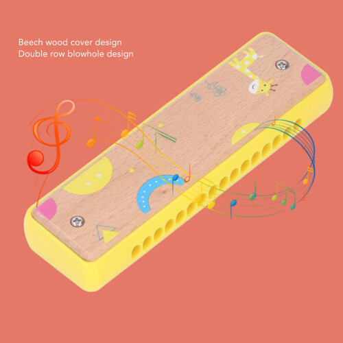 16-Hole Beech Wood Harmonica for Kids Yellow 1