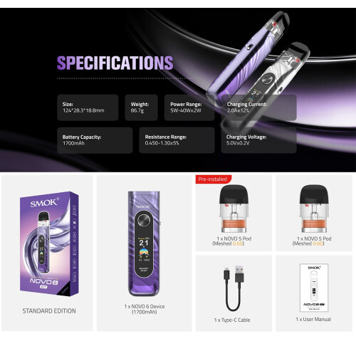 (Silver) Smok Novo 6 Pod Kit 1