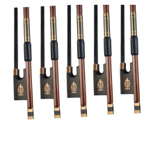 Professional 4/4 Violin Bow Set 5pcs Ebony Round Stick with Golden Wire for Clear Responsive Sound