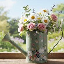 Vintage Floral Metal Watering Can Sage Green 2L Long Spout Large Capacity for Indoor Outdoor Use
