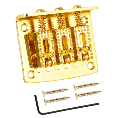 3 String Guitar Bridge Golden Adjustable Hardtail Tailpiece for Cigar Box Guitar with Screws