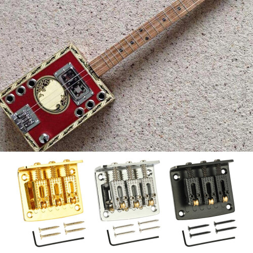 3 String Guitar Bridge Golden Adjustable Hardtail Tailpiece for Cigar Box Guitar with Screws 1