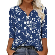 Women's sleeve V-neck T-shirts for Spring comfortable,-Blue S