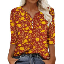 Women's sleeve V-neck T-shirts for Spring -Yellow L