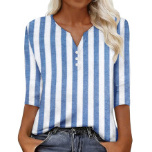 Women's sleeve V-neck T-shirts for Spring comfortable,-Blue S