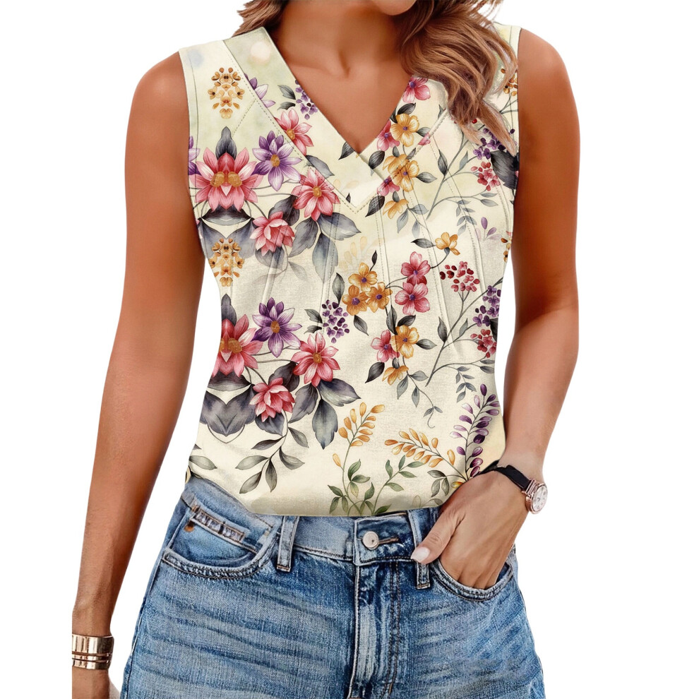 Red Women's Sleeveless Tops, Loose Fit, V-Neck, Summer,- L