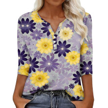 Women's sleeve V-neck T-shirts for Spring -Purple S