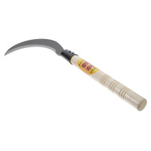 Long Handle Garden Sickle Manganese Steel Weeding Tool with Ergonomic Wooden Grip for Lawn Care and Harvesting