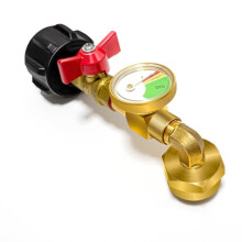 Propane Refill Adapter 20lb to 1lb Converter with Gauge, Solid Brass Elbow Adapter for Camping Grill RV