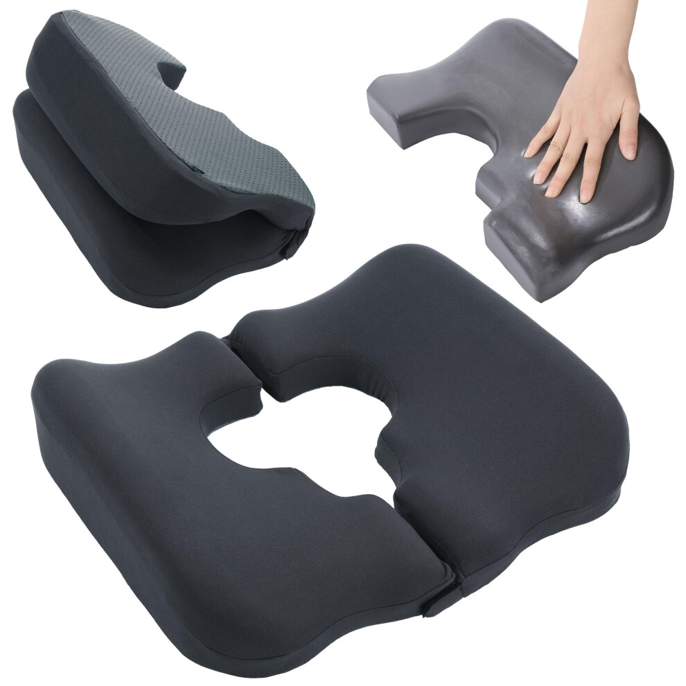 Grey Pressure Relief Cushion With TâShaped Opening, Memory Foam Seat For Bed Sores And Tailbone Support, Dark