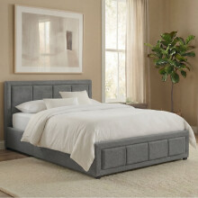 (Light Grey) Single Linen Ottoman Bed & Mattress with Storage, Vida Designs Vanita, Upholstered Fabric Bed with Headboard, UKFR