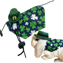 St. Patrick's Day Rabbit Hat and Bandana Set Dark Green Shamrock Design for Guinea Pig and Bunny