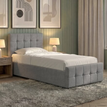(Light Grey) Single Linen Ottoman Bed Frame with Storage, Vida Designs Valentina, Upholstered Fabric Bed with Headboard, UKFR