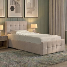 (Beige) Single Linen Ottoman Bed & Mattress with Storage, Vida Designs Valentina, Upholstered Fabric Bed with Headboard, UKFR