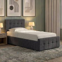 (Dark Grey) Single Linen Ottoman Bed Frame with Storage, Vida Designs Valentina, Upholstered Fabric Bed with Headboard, UKFR