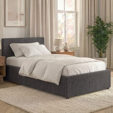 (Dark Grey) Single Linen Ottoman Bed & Mattress with Storage, Vida Designs Veronica, Upholstered Fabric Bed with Headboard, UKFR