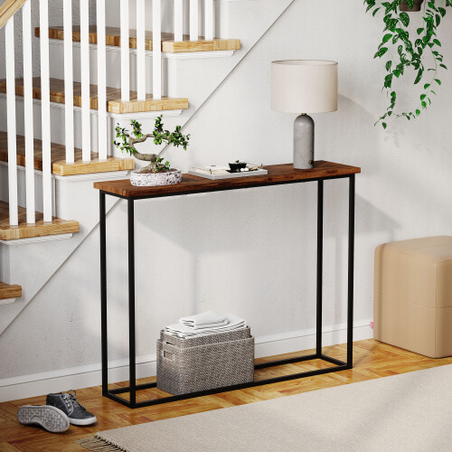 (Rustic Brown & Black) Console Table With Metal Leg, Vida Designs, Modern Hallway Table