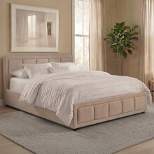 Double Linen Ottoman Bed Frame with Storage, Vida Designs Vanita, Upholstered Fabric Bed with Headboard, Beige, UKFR