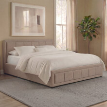 King Size Linen Ottoman Bed Frame with Storage, Vida Designs Vanita, Upholstered Fabric Bed with Headboard, Beige, UKFR