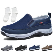 Men's Breathable Orthopedic SlipOn Sneakers with Arch Support, Non Slip Canvas Loafers Dark Blue Size 11