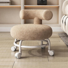 Rolling Stool with Backrest Lambsfaux wool Fabric, 360 Swivel Ergonomic Low Rolling Chair for Home and Office
