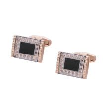 Men's French Cufflinks Rose Gold Finish with Embedded Diamond and Black Glaze for Wedding Dress Sleeve