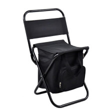 Foldable Fishing Chair with Built‑in Cooler Bag, Lightweight Camping Seat for Outdoor Hiking, Black
