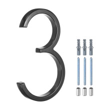 Metal Floating House Number 3 Black 6 Inch, Modern Weather Resistant Zinc Alloy Address Sign with Easy Install Kit