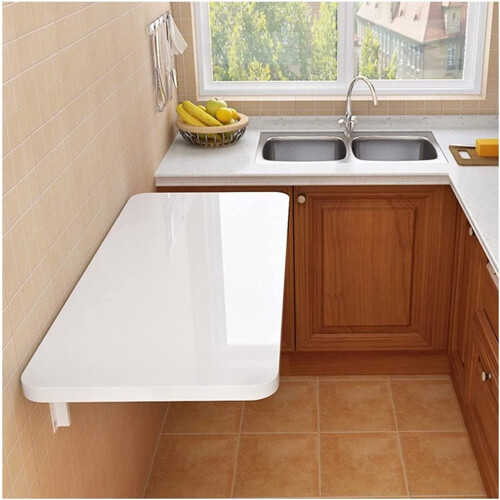 Folding Wall Mounted Table White 80x30cm Fold Down Desk with SpaceSaving Design for Kitchen Study Dining